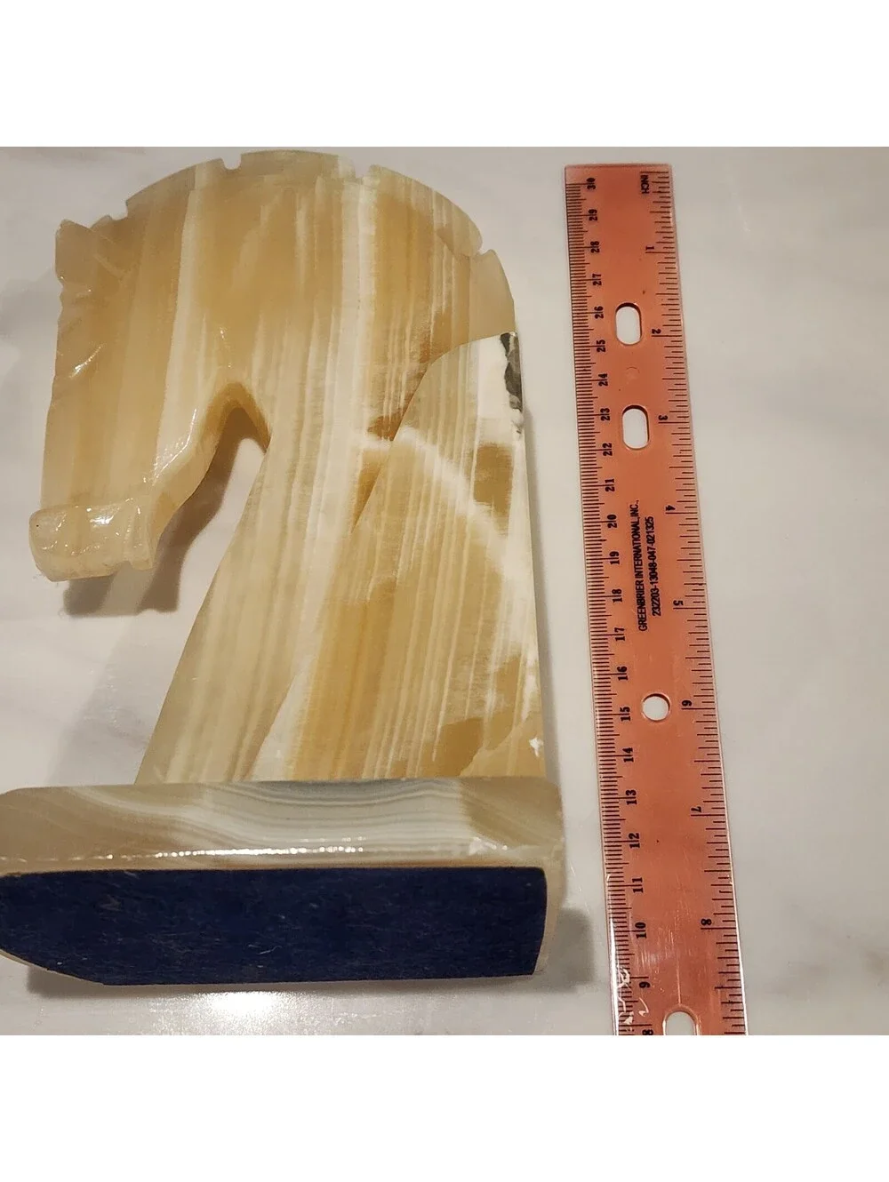 Vintage Banded Onyx Horse Head Bookends Pair Cream Honey Carved Stone